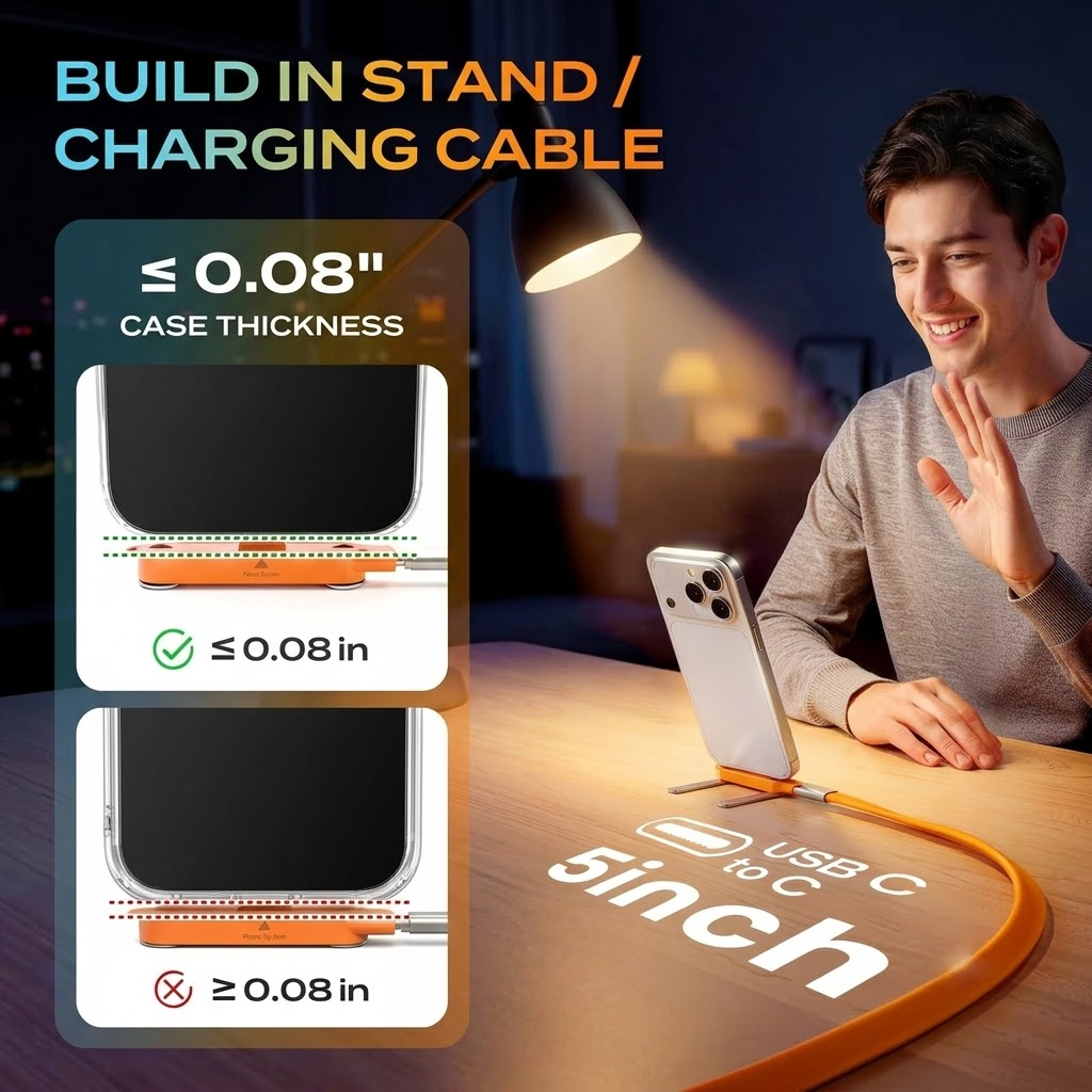 Fast-Charging Cable with Detachable Stand | USB-C & Lightning
