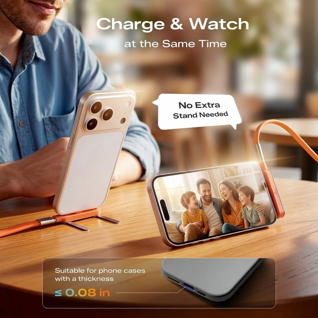 Fast-Charging Cable with Detachable Stand | USB-C & Lightning