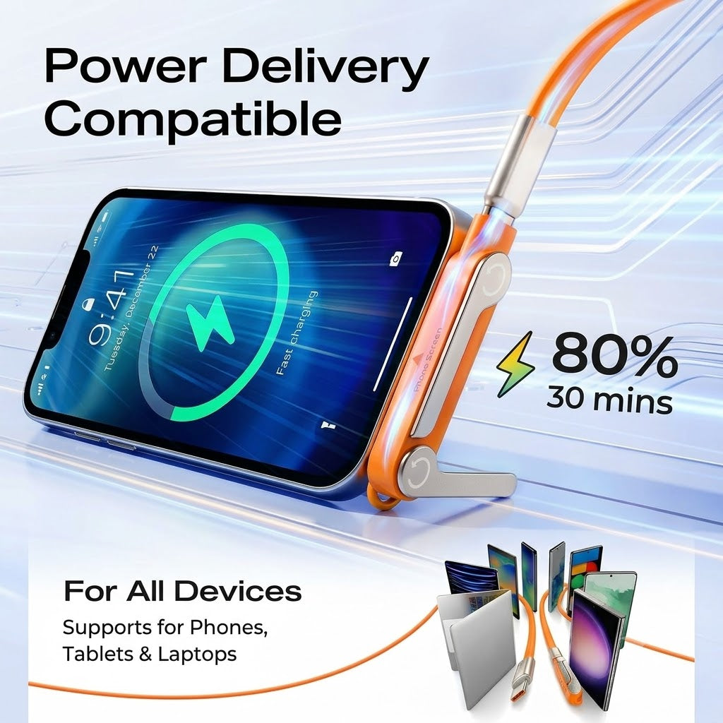 Fast-Charging Cable with Detachable Stand | USB-C & Lightning